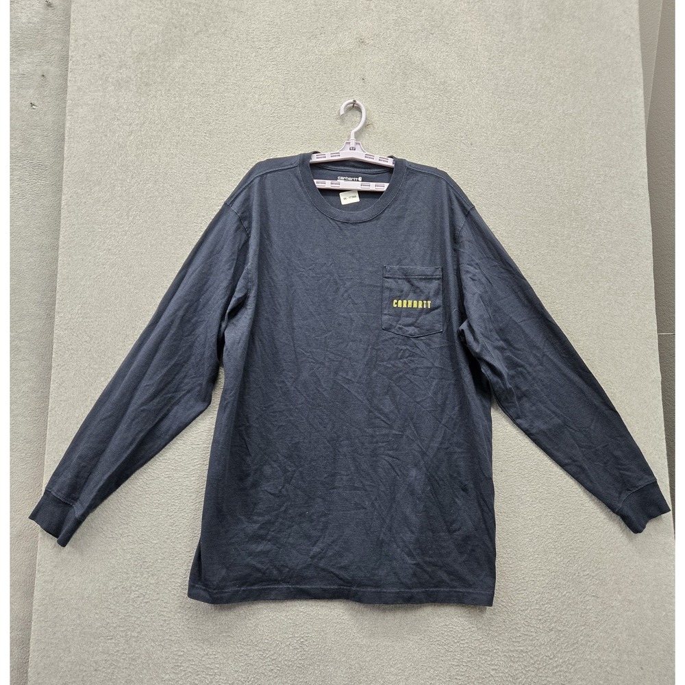 Carhartt Men Shirt XL TALL Navy Loose Fit Heavyweight Built Tough Logo Graphic